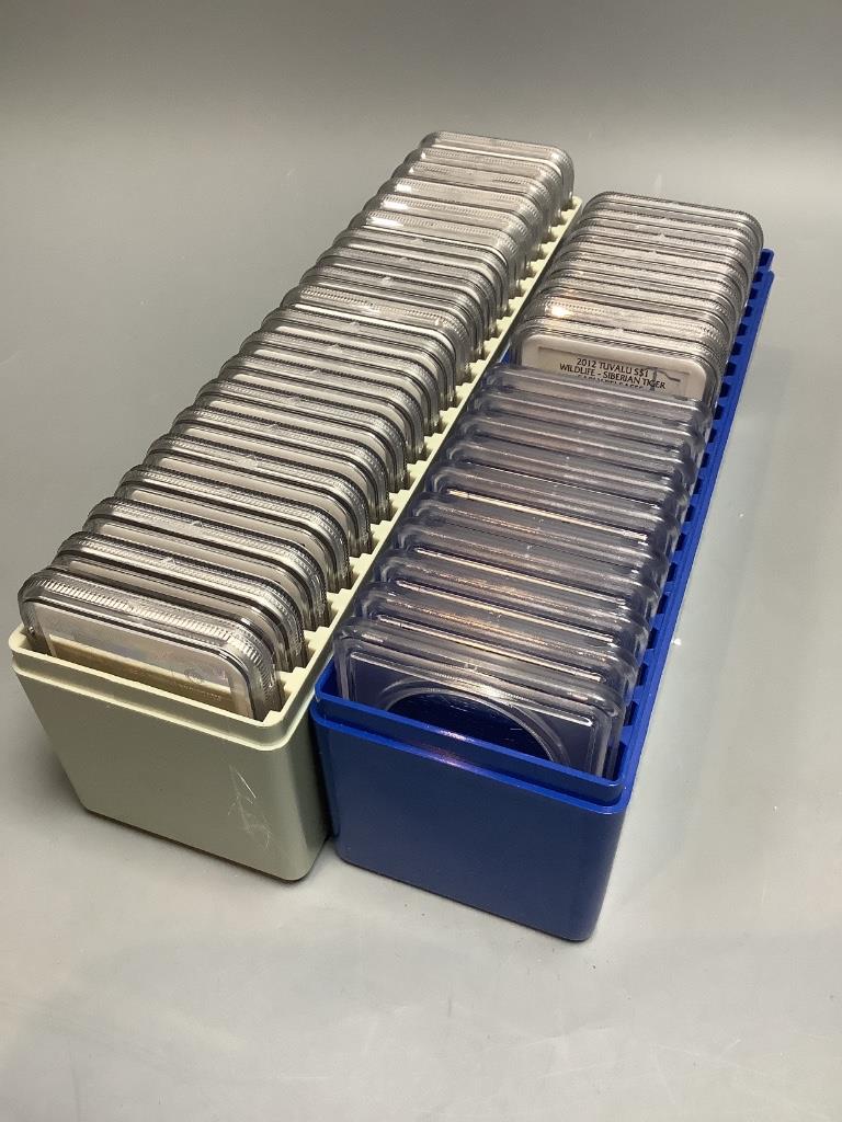 Sealed Proof coins - 20 US $1 President of America coins, all NGC rated PF 69 ultra cameo, 10 Silver Eagle $1 dollar coins, 2011 (S), PCGS rated MS70, 6 Commonwealth Proof coins, 2012, NGC rated MS69 - PF70 ultra Cameo,